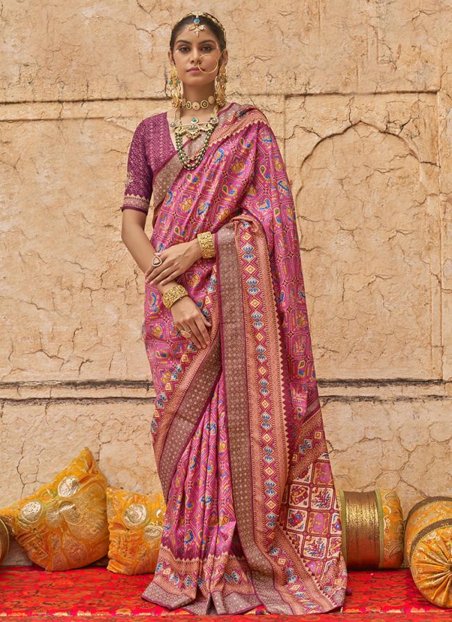 Viscose Silk Pink Festival Wear Printed Saree